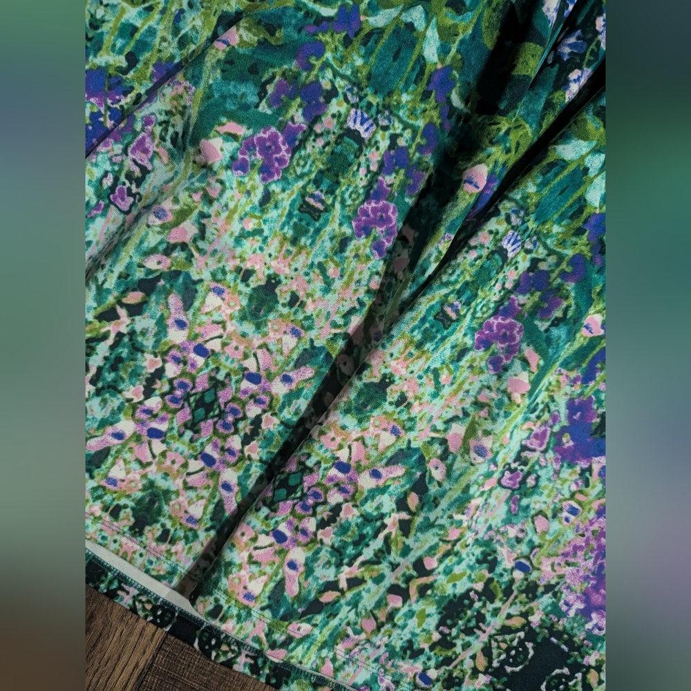 Cynthia Rowley Bright Green w/ Purple Accent Floral Print Fit & Flare Dress Sz 8 - Picture 14 of 16
